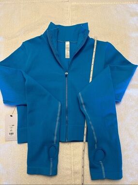 Fashion Nova Teal Ribbed Crop Zip Jacket
